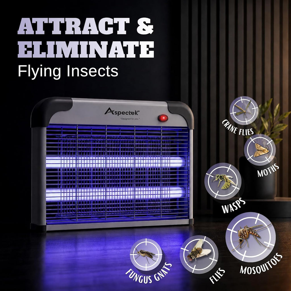 Electric Bug Zapper, 20W UV Bulbs, Fly, Mosquito, Gnat and Moth Control, Indoor and Covered Outdoor Use for Home, Garage, Patio and Farm, Includes 2 Replacement Bulbs