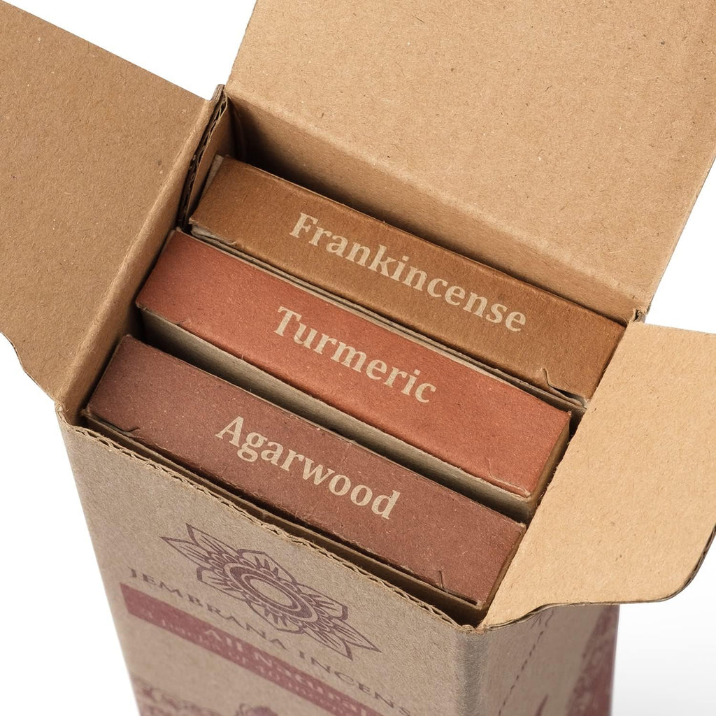 - Natural Aromatic Stick Incense - Made from Wood Bark, and Herbal Powders - No Perfumes or Fragrances - Variety Set of Agarwood, Frankincense and Turmeric, Total of 120 Sticks