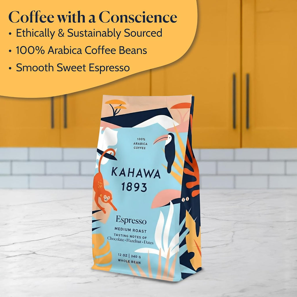 Whole Bean Coffee Medium Roast 1893 Espresso Blend 12 Oz - as Seen on Shark Tank, Naturally Sweet, Organically Grown, Ethically & Sustainably Sourced