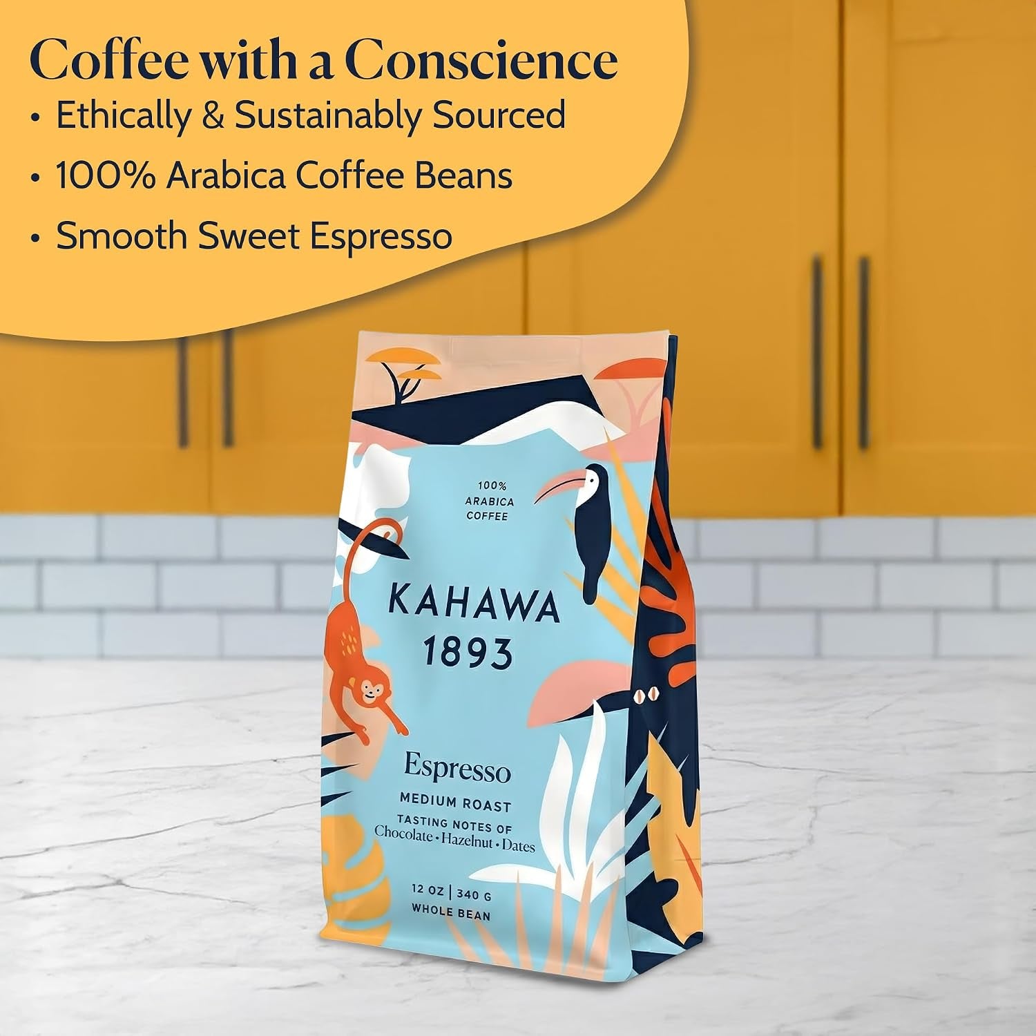 Whole Bean Coffee Medium Roast 1893 Espresso Blend 12 Oz - as Seen on Shark Tank, Naturally Sweet, Organically Grown, Ethically & Sustainably Sourced