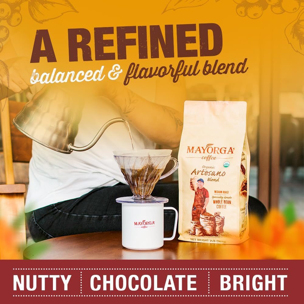 Organic Coffee 2Lb Artesano Blend - Medium Roast Whole Bean Coffee Speciality Grade, 100% Arabica, Slow Roasted, Chocolate and Nutty Flavor with Low Acidity - USDA Organic, Non-Gmo, Kosher