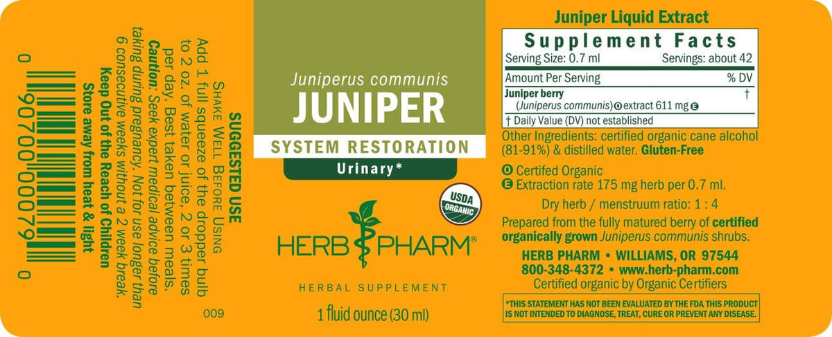 Certified Organic Liquid Extract Drops for Urinary System Support Juniper 1 Oz