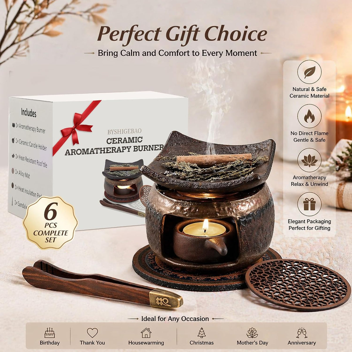 Zen Herb Burner Kit, 1250°C High-Fired Aromatherapy Burner Set, Herb Burner