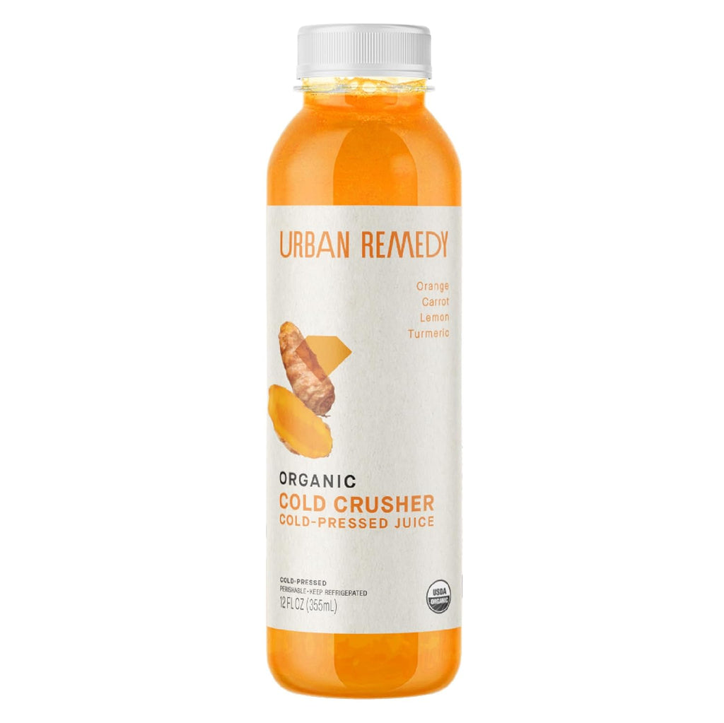 Urban Remedy Cold Crusher Organic Juice, Cold-Pressed, 12 Fl Oz, Orange, Carrot, Lemon & Turmeric Blend, Immune Support, Organic, Non-Gmo, Gluten-Free, Dairy-Free, Ready-To-Drink