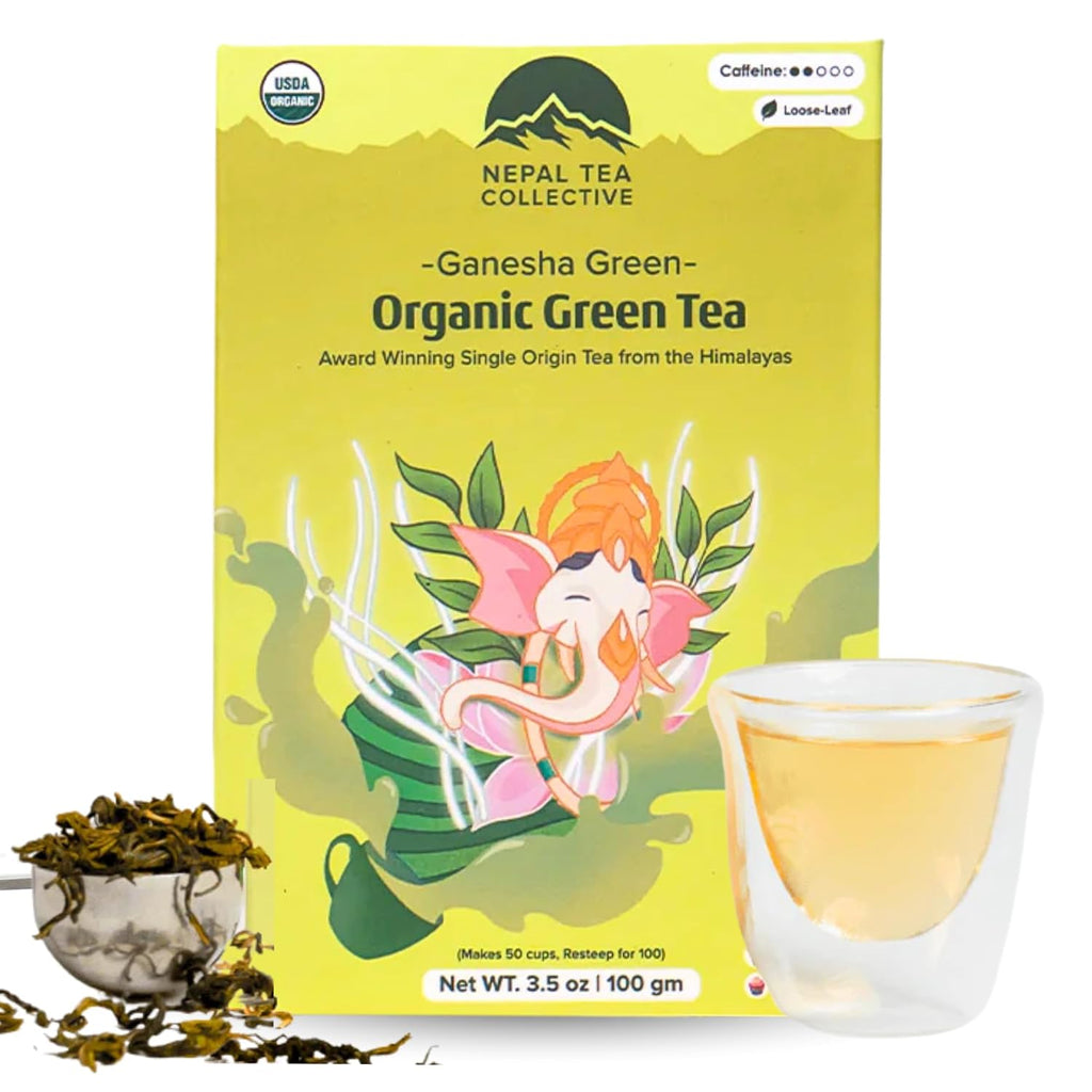 Organic Green Tea Loose Leaf - from a Family Farm in the Himalayas - Award-Winning Premium Green Tea Leaves Loose Leaf - 3.5Oz /100G (Ganesha Green)