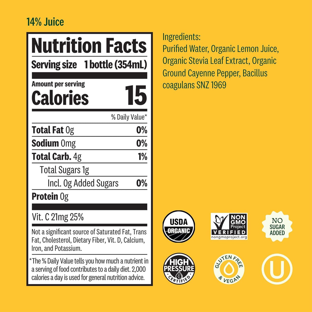 Organic Cold-Pressed Lemon Love, Lemon Juice with No Additives, Excellent Source of Vitamin C for Immunity Support, Vegan, Plant-Based & USDA Certified (12 Fl Oz)