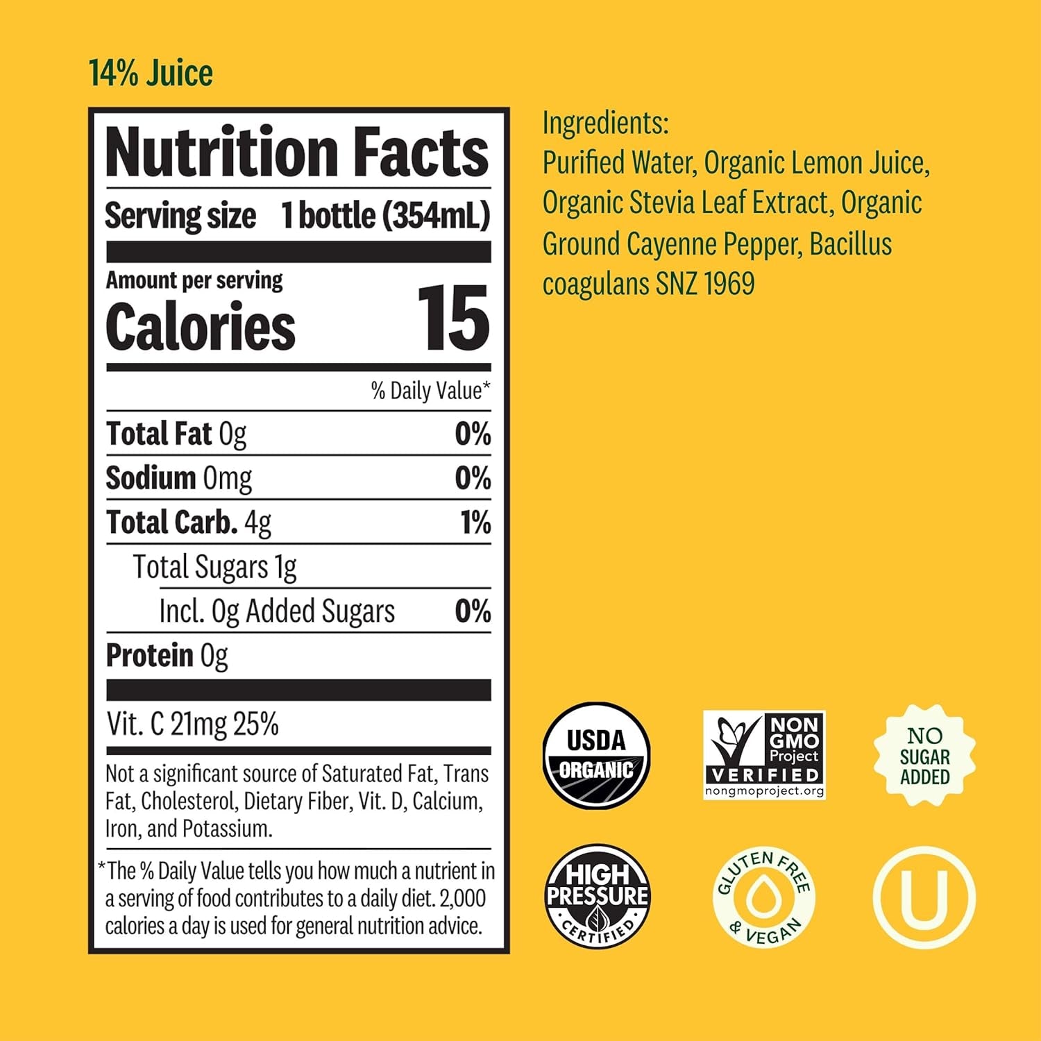 Organic Cold-Pressed Lemon Love, Lemon Juice with No Additives, Excellent Source of Vitamin C for Immunity Support, Vegan, Plant-Based & USDA Certified (12 Fl Oz)