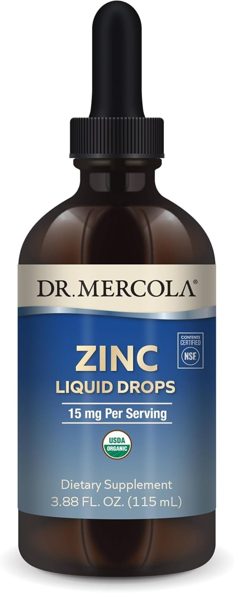 Zinc Liquid Drops - Supports Immune & Organ Health - 15 Mg Organic Zinc Liquid Drops - USDA Organic - NSF Certified - Non-Gmo, Gluten-Free & Soy-Free - 3.88 Fl Oz (28 Servings)