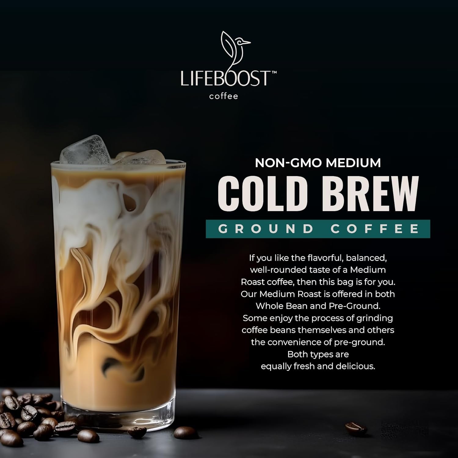 Low Acid Cold Brew Coffee, Organic Coarse Ground Medium Roast, 12 Oz