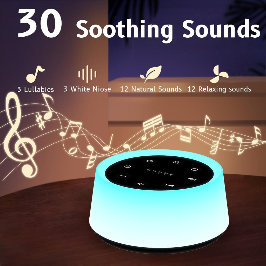 Sound Machine and White Noise Machine with 30 Soothing Sounds 12 Colors for Kids Adult Baby Night Light with Memory Function for Home Office (Black)