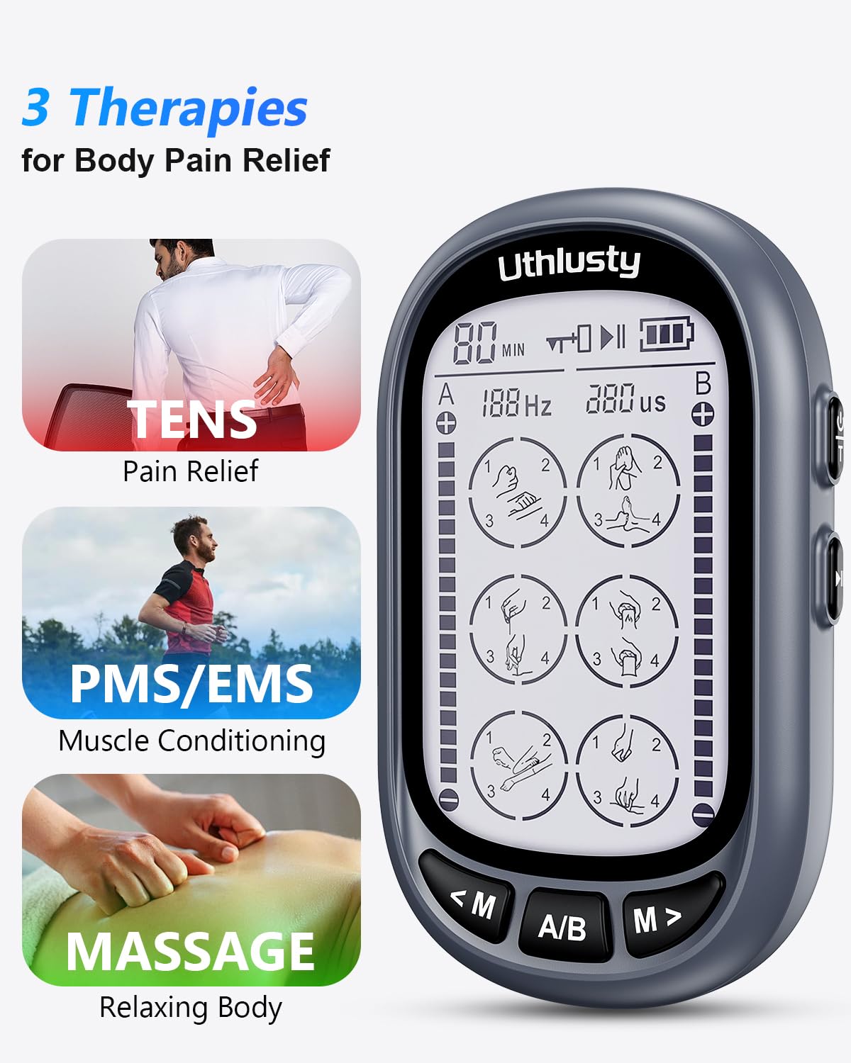 TENS Unit Muscle Stimulator for Pain Relief Therapy–Dual Channel 24 Modes TENS Machine&EMS Muscle Stimulator,Upgraded Large Screen Portable Muscle Stimulator for Back,Shoulder,& Neck Pain with 10 Pads