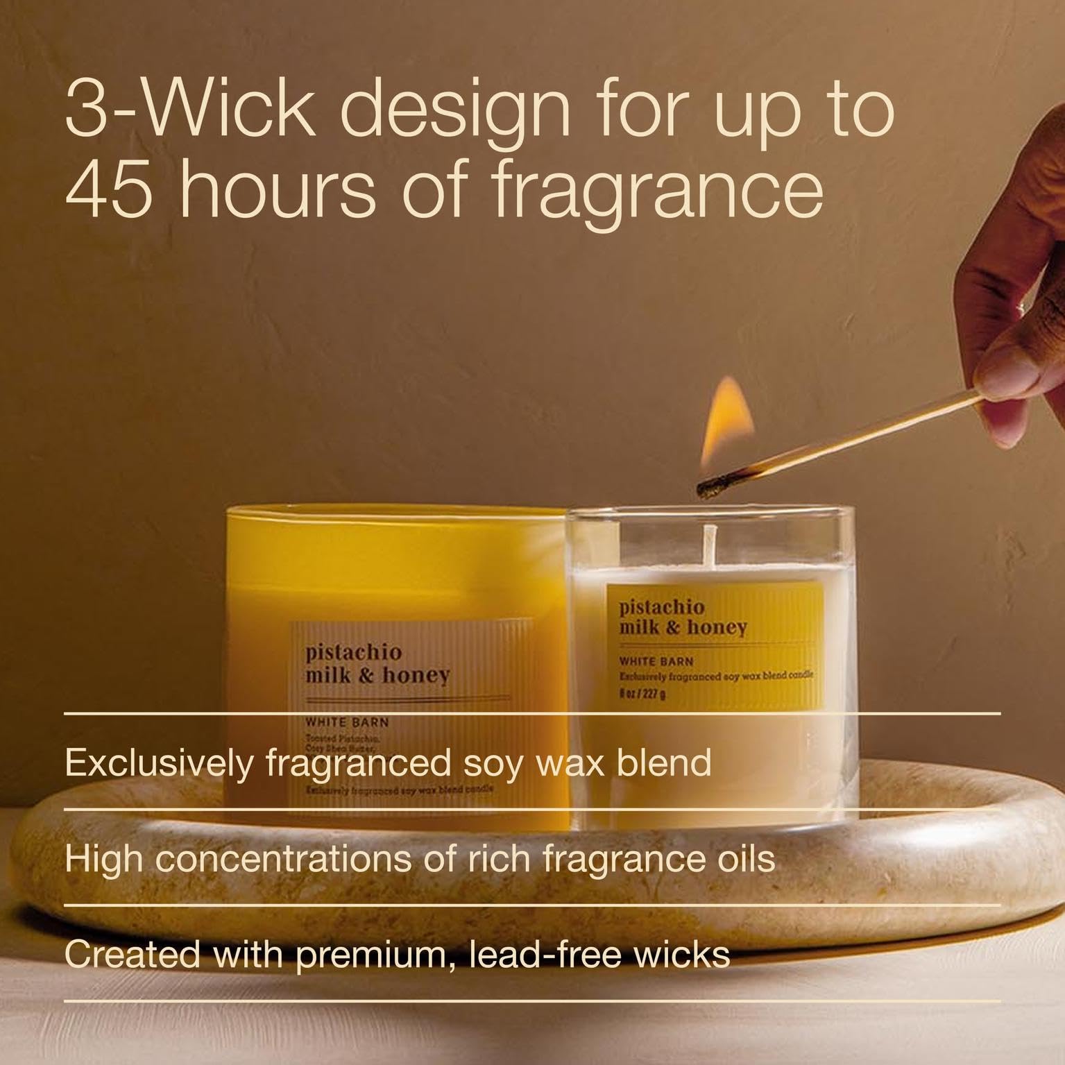 Bath & Body Works 3-Wick Candle, Pistachio Milk & Honey Candle, Strong Throw, Long-Lasting Burn Up to 45 Hours, Exclusively Fragranced Soy Wax Blend, 14.5 oz - 2 Pack