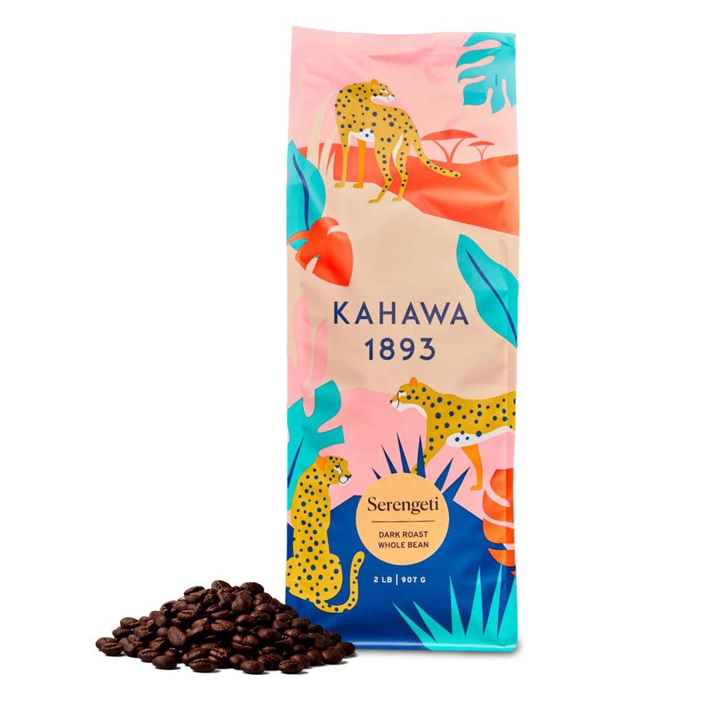 Kahawa 1893 Whole Bean Coffee Dark Roast Serengeti Blend 2 LB - As Seen on Shark Tank, Low Acid, High Antioxidants, Naturally Sweet, Organically Grown, Ethically & Sustainably Sourced