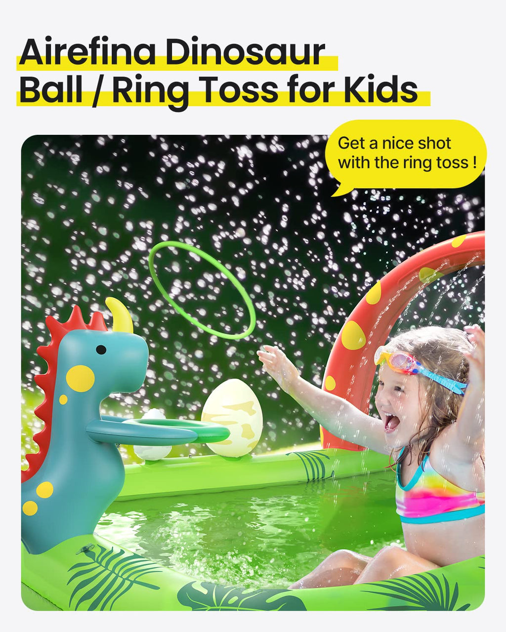 Inflatable Kids Pool, Airefina Dino Planet Inflatable Play Center Kiddie Pool with Water Slide, Ultra Thick 97"x76"x41" Toddler Pool with Play Ball Hoop, for Backyard, Garden, Water Park, Ages 3+