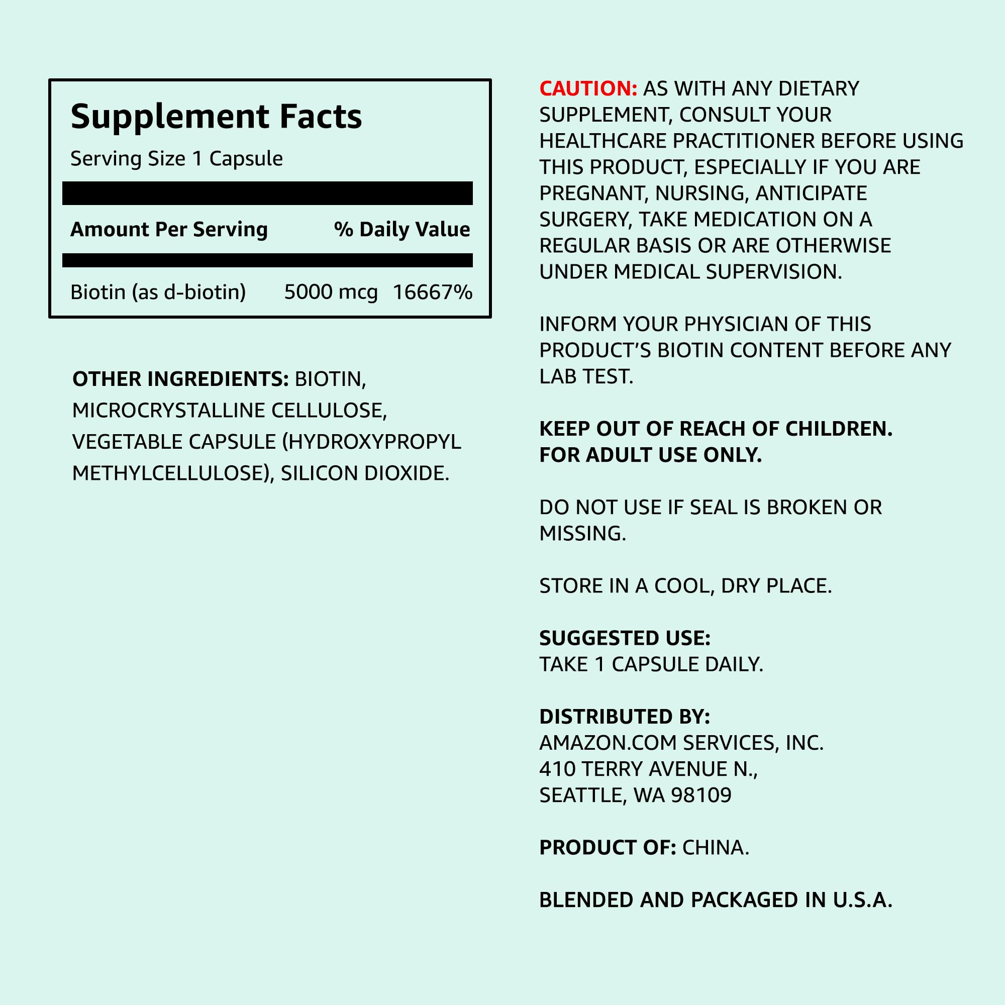 Amazon Elements Vegan Biotin 5000 mcg for Hair, Skin, and Nails, 130 Capsules, 4 Month Supply (Packaging may vary)