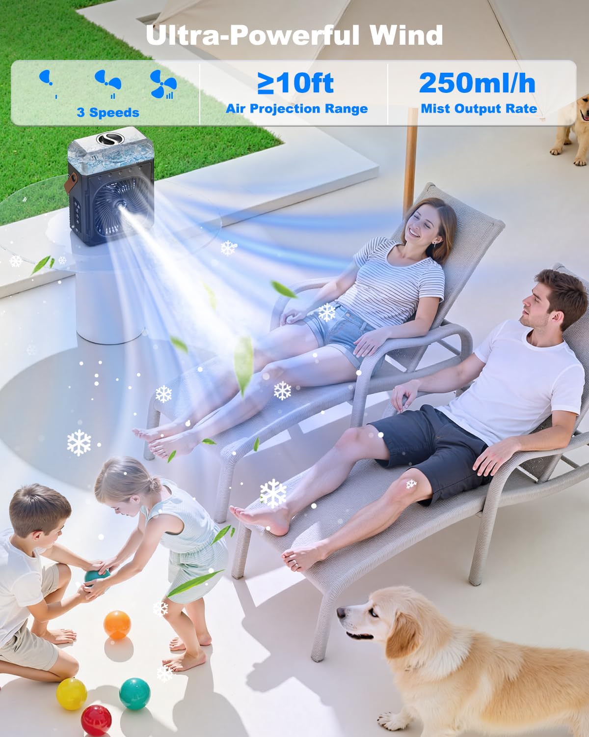 Ausic Misting Fan Portable, 20000mAh Portable Air Conditioners with 1200mL Water Tank, Outdoor Water Cooling Fan for Outside, Perfect Quite Mist Water Spray Fans for Camping Patio Home Bedroom Office