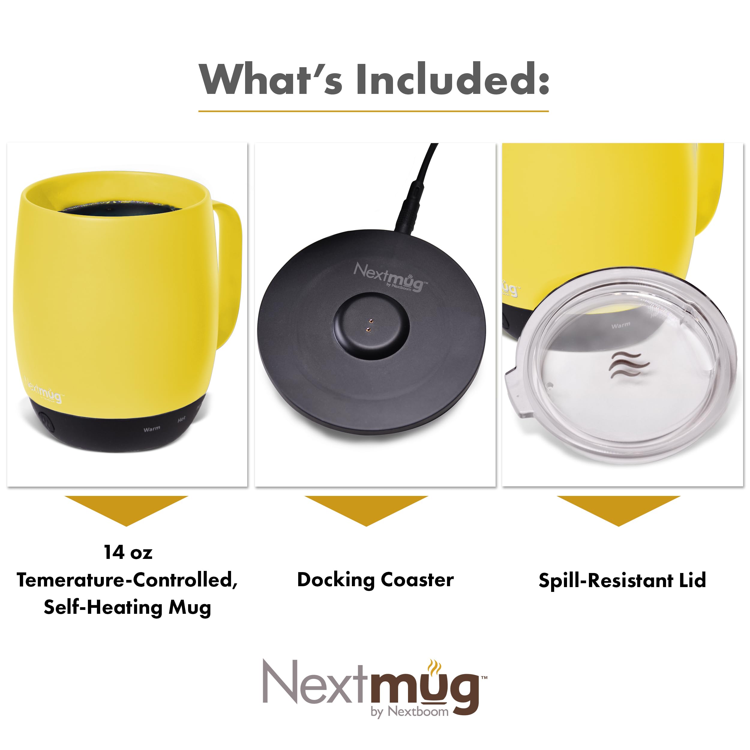Nextmug - Temperature-Controlled, Self-Heating Coffee Mug (Sunshine - 14 oz.)