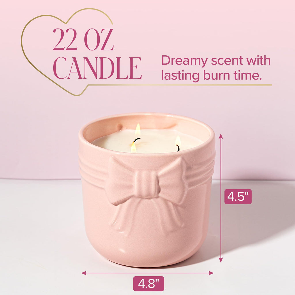 Paris Hilton Cupcake Sprinkles Scented Candle, Pink Ceramic Vessel with Embossed Bow Detail, Premium Plant Wax Blend, Cotton Wick, 22-Ounce
