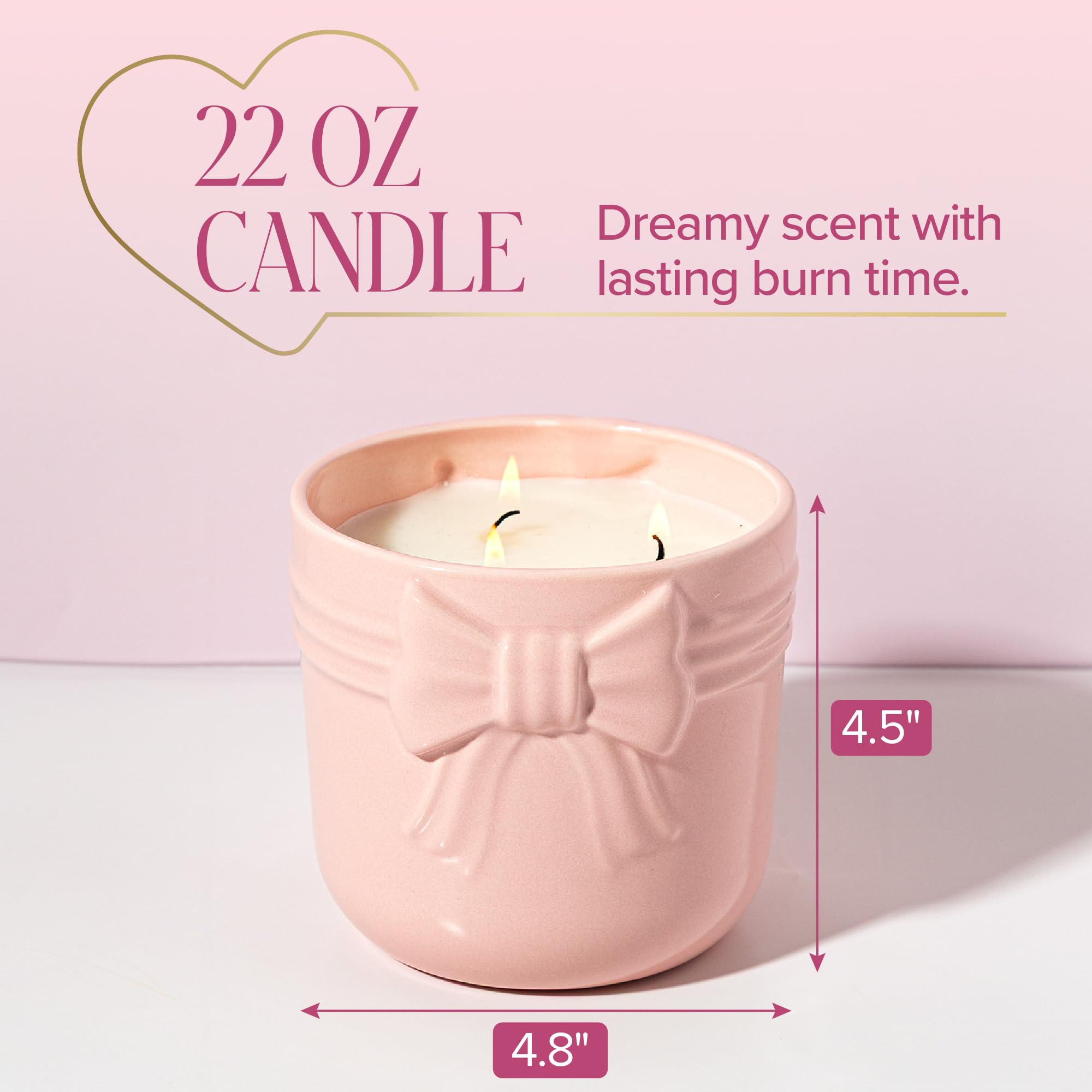 Paris Hilton Cupcake Sprinkles Scented Candle, Pink Ceramic Vessel with Embossed Bow Detail, Premium Plant Wax Blend, Cotton Wick, 22-Ounce