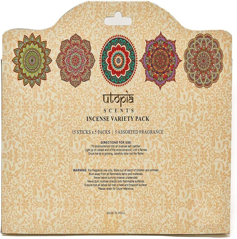 Premium Quality Incense Sticks. Lavender, Sandalwood, Jasmine, Vanilla and Rose Aroma. Variety Gift Pack 75 Sticks, Includes a Free Holder