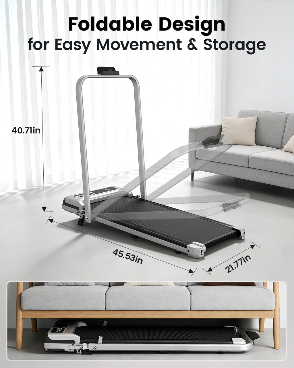 Yagud Walking Pad Treadmill for Home Office, Portable Under Desk Treadmill with Remote Control and LED Display, Walking Jogging Running Machine