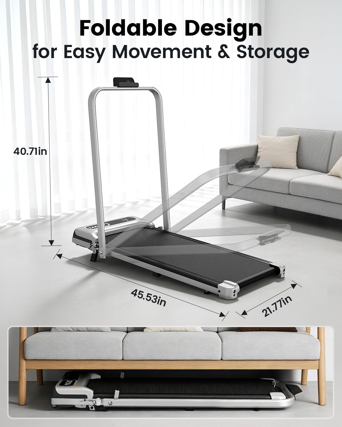 Yagud Walking Pad Treadmill for Home Office, Portable Under Desk Treadmill with Remote Control and LED Display, Walking Jogging Running Machine