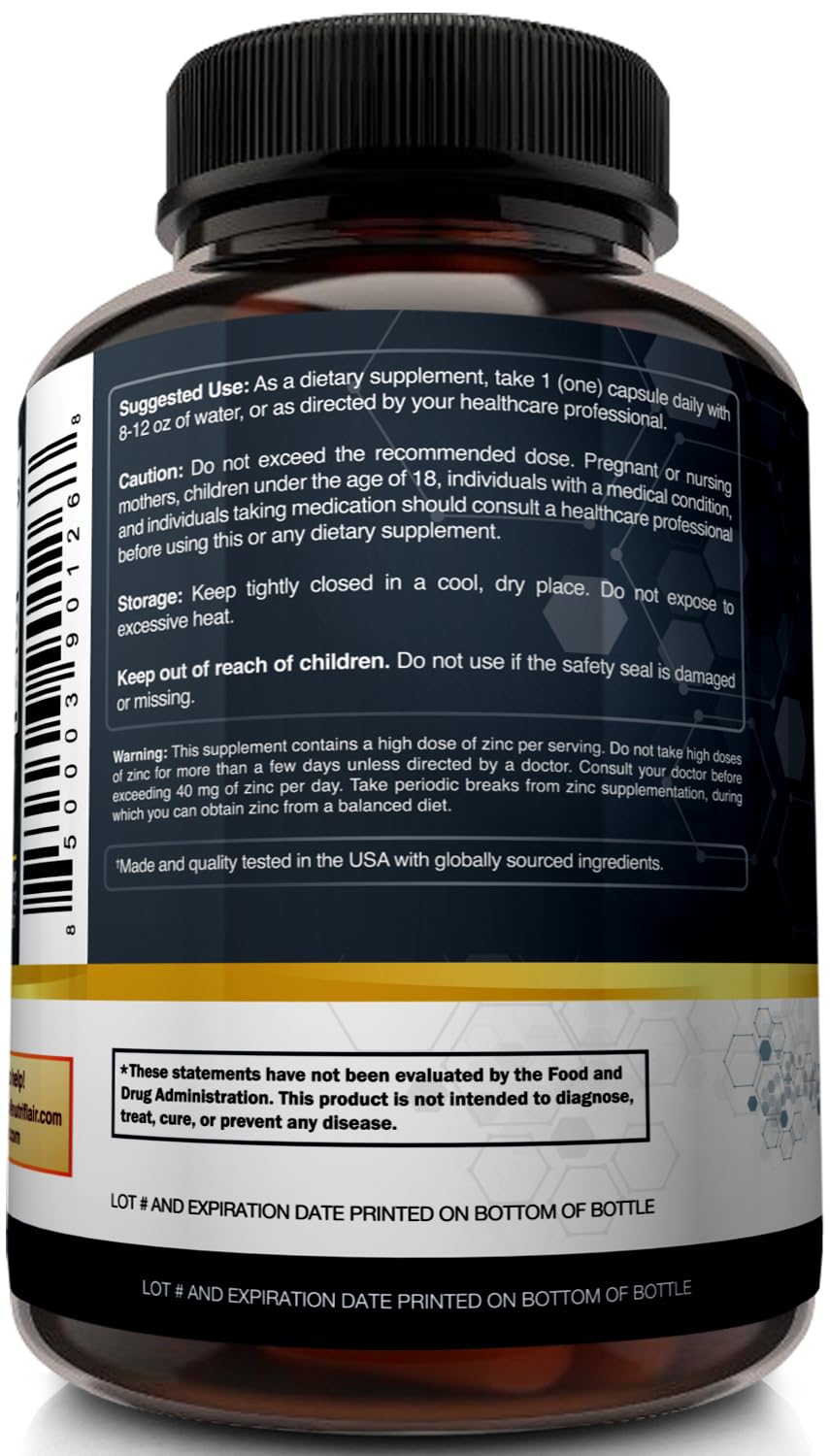 NutriFlair Zinc Picolinate 50mg, 120 Capsules - Maximum Absorption Zinc Supplement Pills - Immune System Booster, Immunity Defense, Powerful Non-GMO Antioxidant - Compare to gluconate, Citrate, Oxide