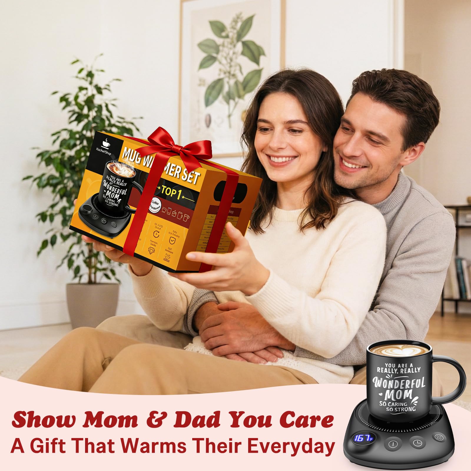 KitchekShop Coffee Mug Warmer - Fastest Heating & Highest Temperature, Coffee Cup Warmer for Desk Auto Shut Off, 4 Temp Settings & 1-12H Timer, Smart Electric Beverage Warmer for Coffee (Glossy Black)