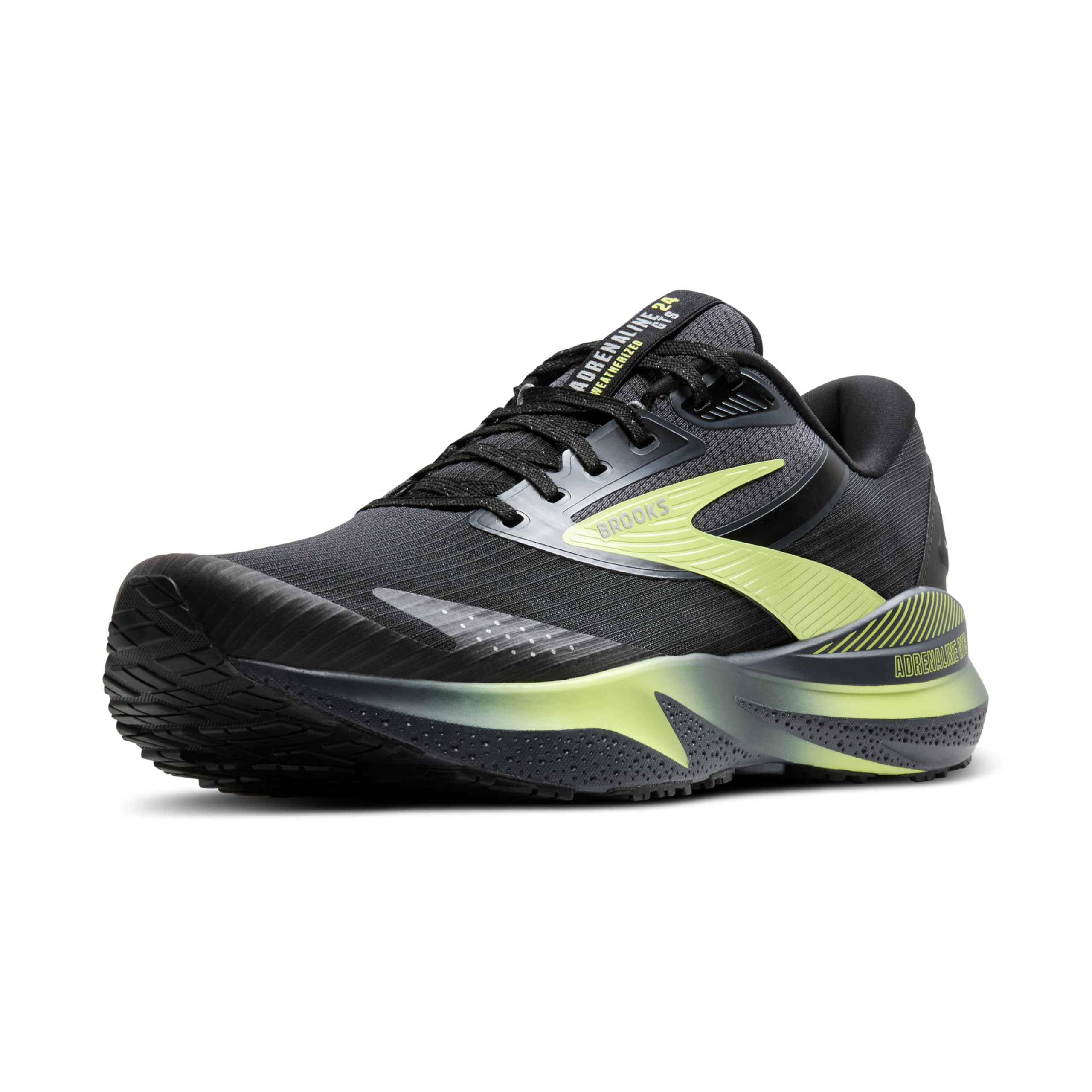 Brooks Men’s Adrenaline GTS 24 Weatherized Supportive Running Shoe - Black/Ebony/New Yellow - 10.5 Medium