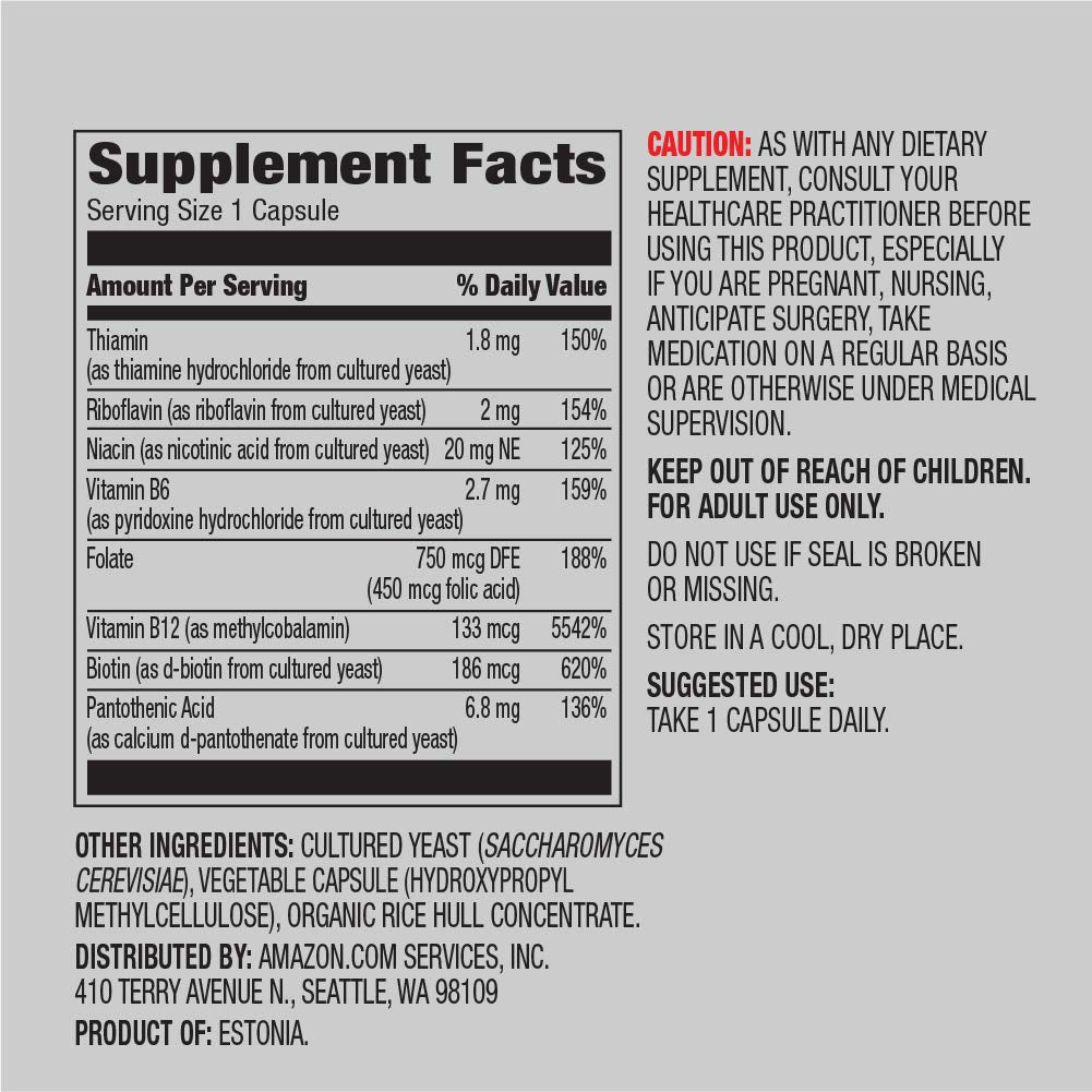 Amazon Elements - B Complex, High Potency, 83% Whole Food Cultured, Supports Immune and Normal Energy Metabolism, Vegan, 65 Capsules, b Complex Vitamins, 2 month supply (Packaging may vary)