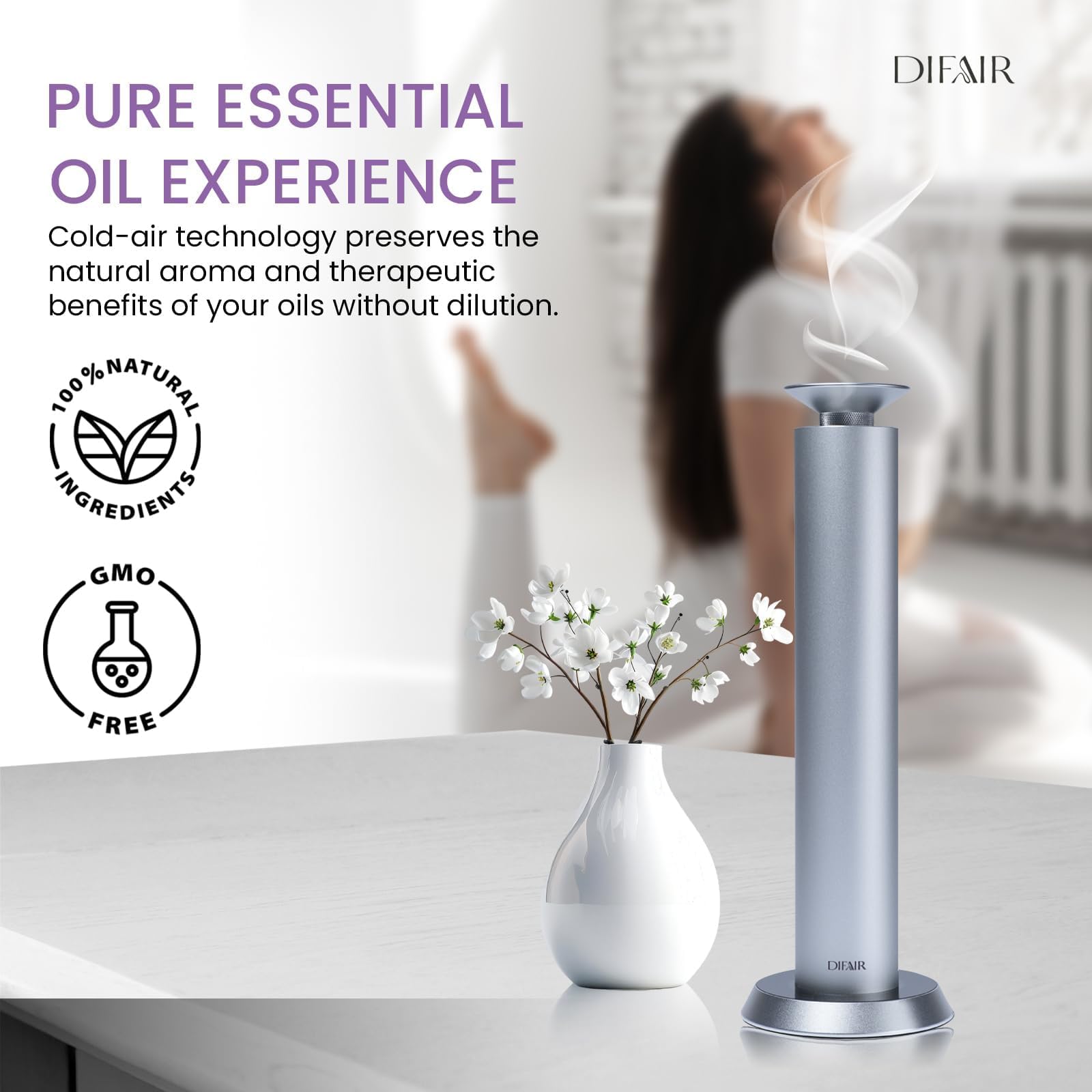 Difair Diffuser Oil Machine, Rechargable Electric Diffuser, Aluminum Aromatherapy Diffusers for Home, Office, Spa, Cold Air Scent Diffuser, Hotel Collection Diffuser Design