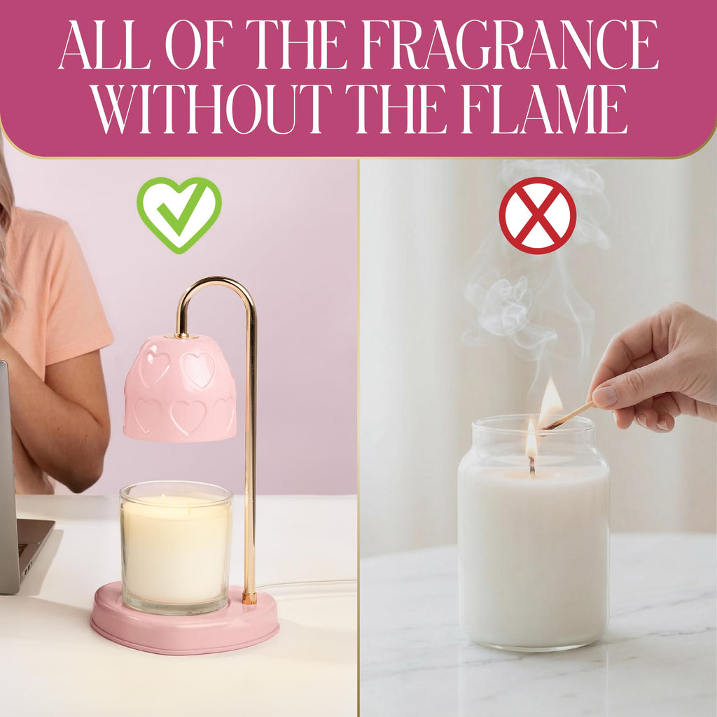 Paris Hilton Candle Warmer Lamp for Jar Candles, Electric Candle Lamp Warmer with 35W GU10 Bulb, Pink Debossed Hearts Shade and Gold-Finish Stem, Pink