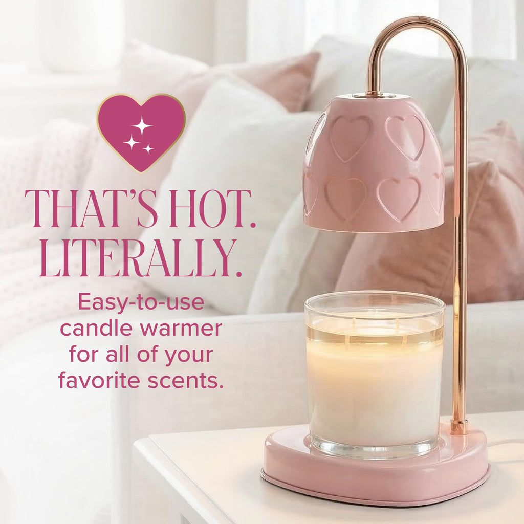 Paris Hilton Candle Warmer Lamp for Jar Candles, Electric Candle Lamp Warmer with 35W GU10 Bulb, Pink Debossed Hearts Shade and Gold-Finish Stem, Pink