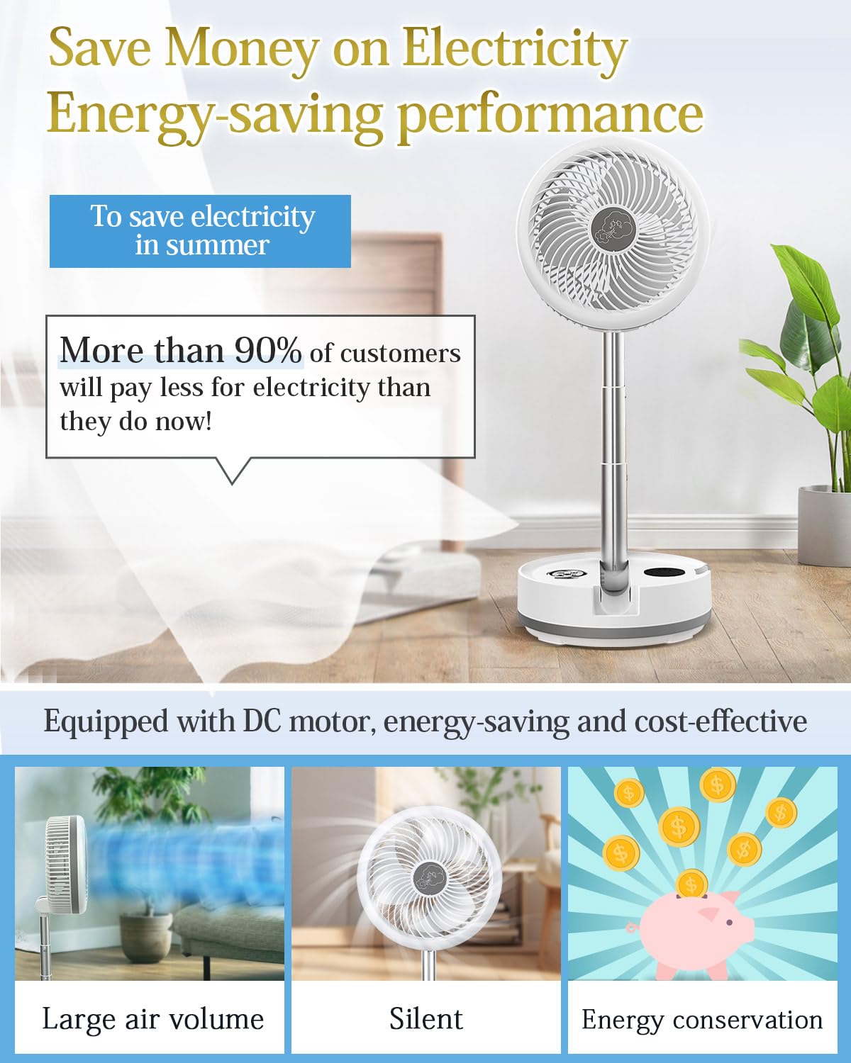 10 inch Portable Fan-Battery Operated Fan, Oscillating Rechargeable Fan with 40000mAh, Remote Control LED Lights, 114HR Run Time, Outdoor Portable Foldable Fan for Camping＆travel (White)