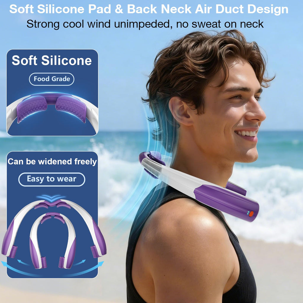 Elrerue Portable Neck Fan, 6 Speeds Rechargeable Personal Fan with AI Chips, Hands-Free 360° Faster Cooling Wearable Fan, Ultra Quiet for Home, Office, Travel, Indoor, Outdoor - Purple