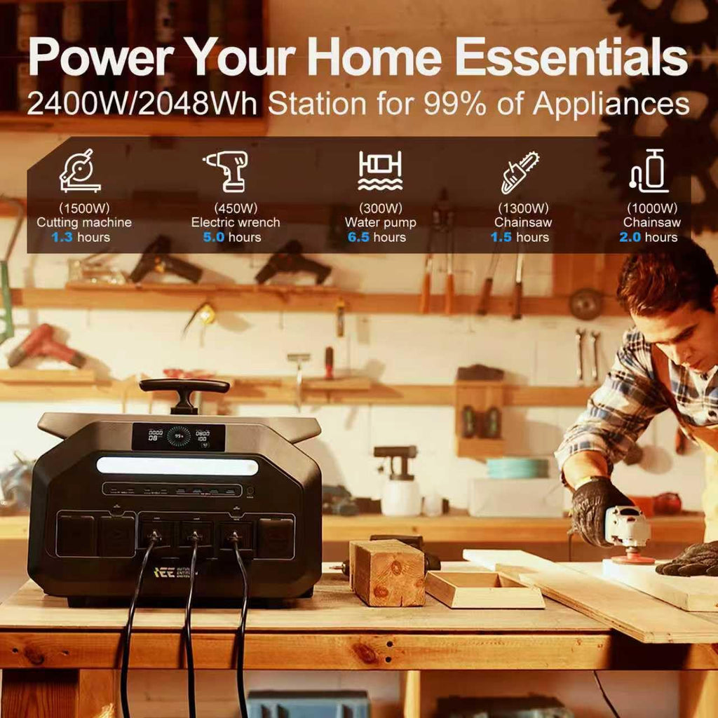 IEE P2400 Portable Solar Generator,2400W 4xAC Outlet(Peak 5000W),1800W 1.2H Fast Charge,2048WH Lifepo4 Battery,5-8MS EPS Switch APP Control Below 30DB Quiet Power Station for Home Backup,RV.Outdoor.