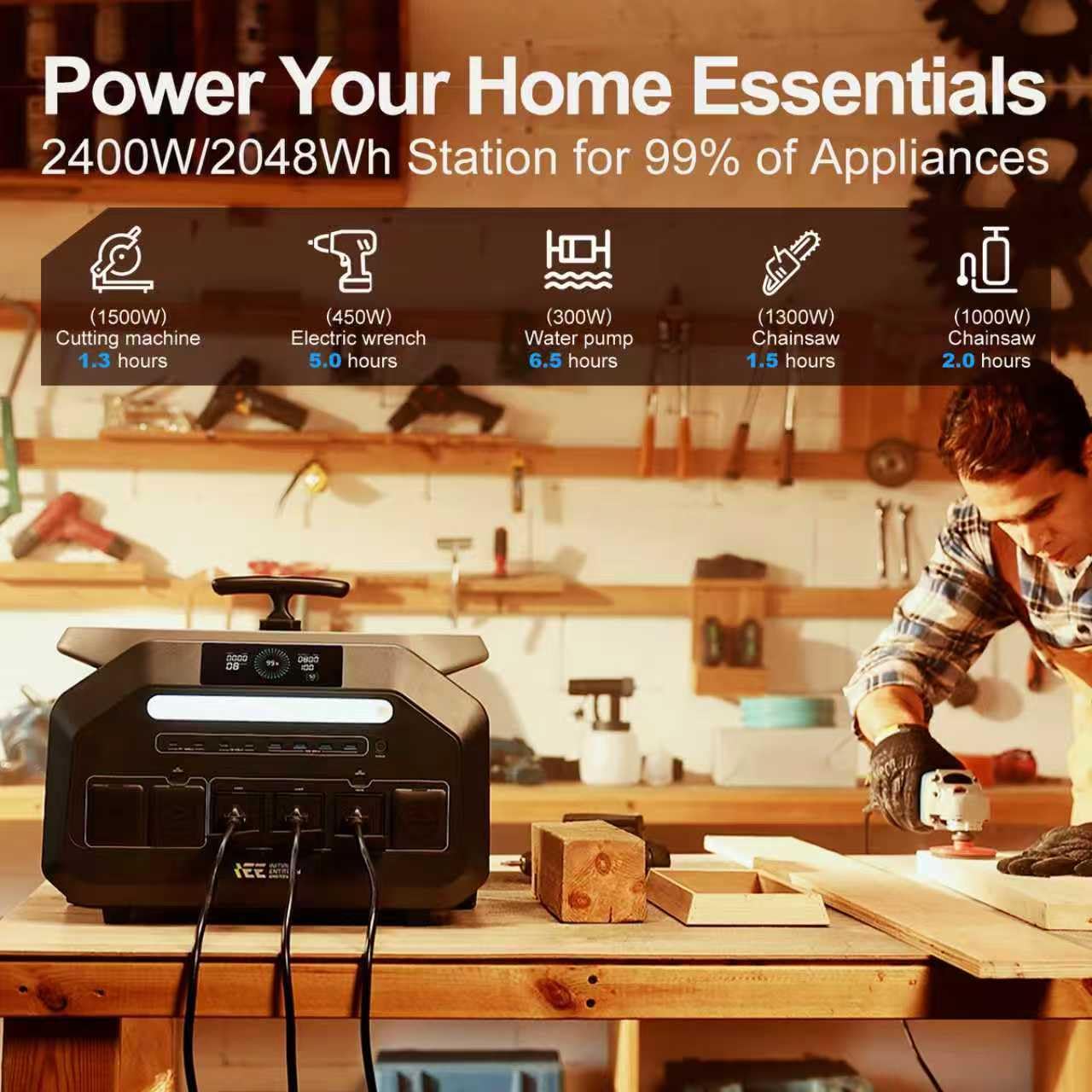 IEE P2400 Portable Solar Generator,2400W 4xAC Outlet(Peak 5000W),1800W 1.2H Fast Charge,2048WH Lifepo4 Battery,5-8MS EPS Switch APP Control Below 30DB Quiet Power Station for Home Backup,RV.Outdoor.