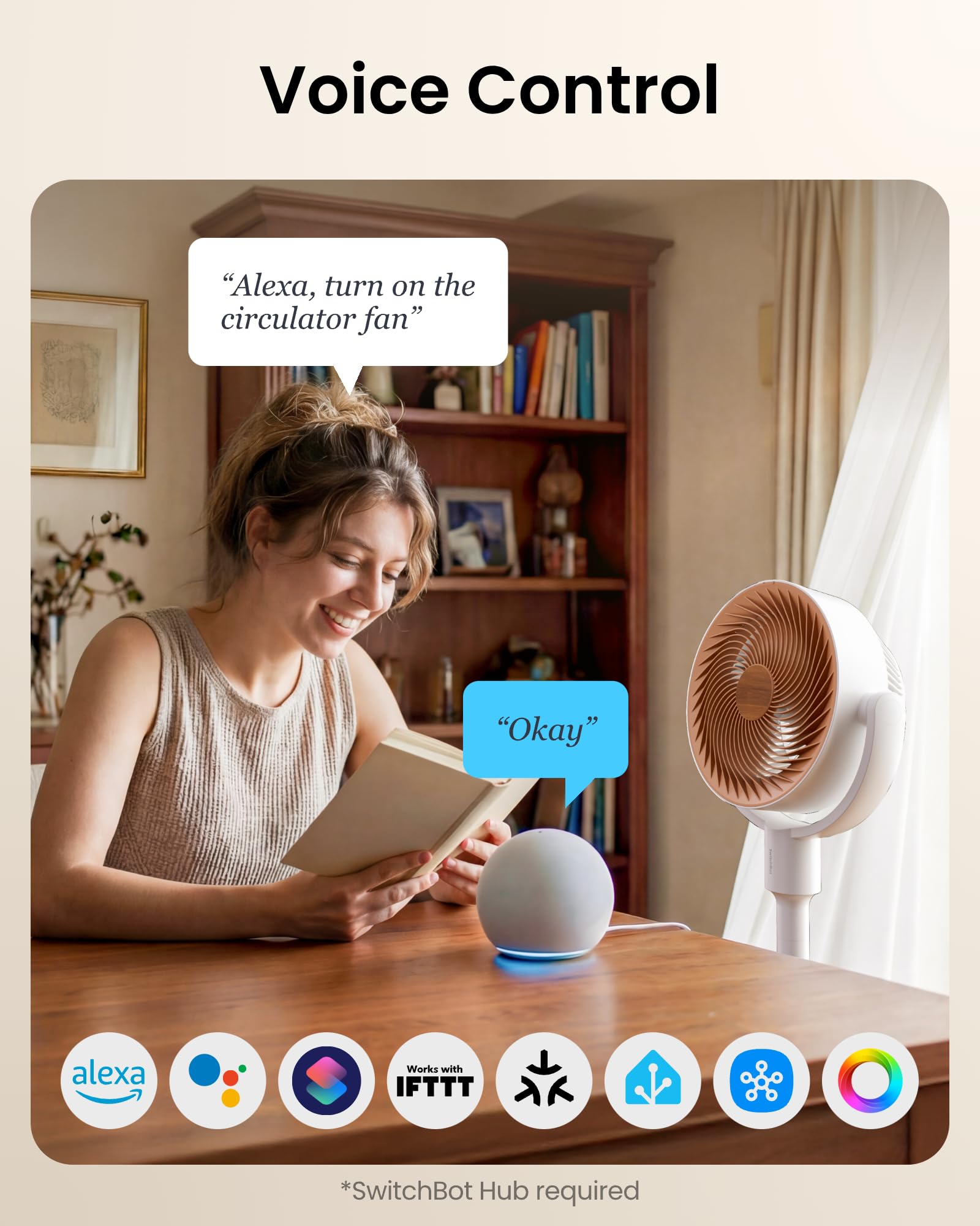 SwitchBot Smart Pedestal Fan, Rechargeable Oscillating Standing Fan for Bedroom, Corded & Cordless, Adjustable Height Floor & Desk Fan, 22dB, Remote & App, Works with Alexa,Google Home,HomeKit,Matter