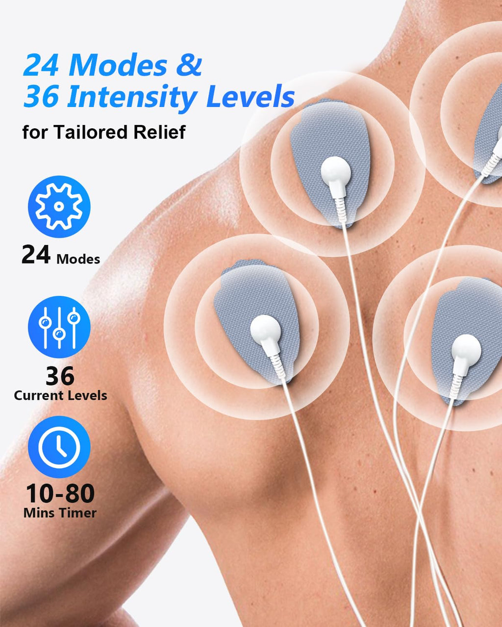 TENS Unit Muscle Stimulator for Pain Relief Therapy–Dual Channel 24 Modes TENS Machine&EMS Muscle Stimulator,Upgraded Large Screen Portable Muscle Stimulator for Back,Shoulder,& Neck Pain with 10 Pads