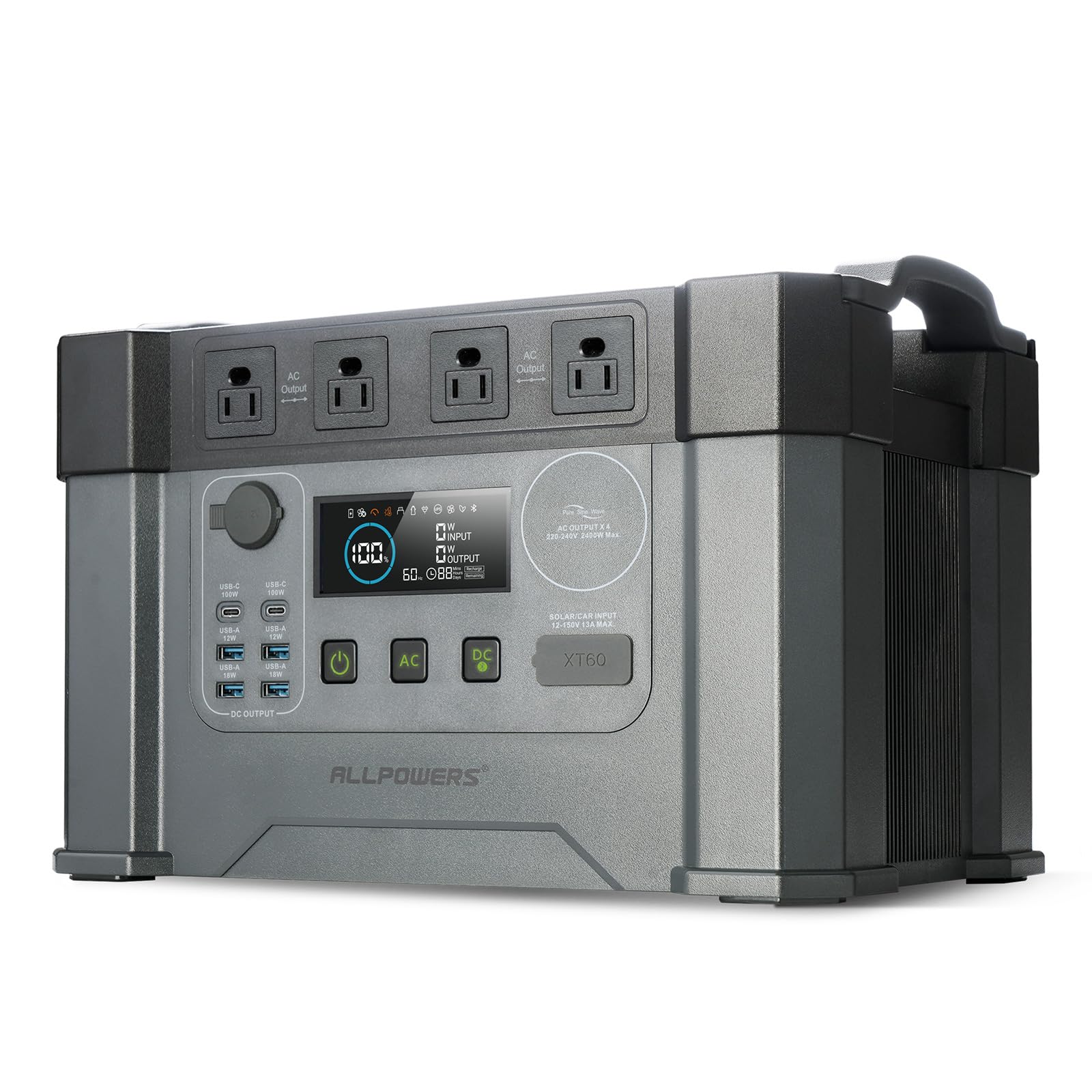 ALLPOWERS S2000 PRO 2400W(4000W peak)/1451Wh Portable Power Station,4x2400W AC Outlets, Solar Generator,MPPT 1000W Max,UPS<15ms,Electric Generator for Home Backup,RV,Camping or Outdoor Use