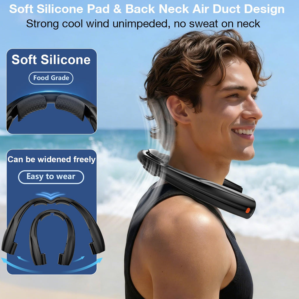 Elrerue Portable Neck Fan, 6 Speeds Rechargeable Personal Fan with AI Chips, Hands-Free 360° Faster Cooling Wearable Fan, Ultra Quiet for Home, Office, Travel, Indoor, Outdoor - Black