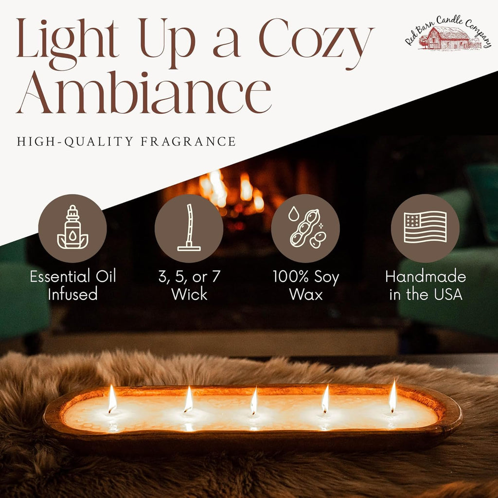Red Barn Candle Company Wood Dough Bowl Candles | 100% Natural Soy Wax & Essential Oil Infused | Odor Eliminating + Pet Safe | Scented Candle Gifts for Men & Women (3-Wick, Lemon Verbena)