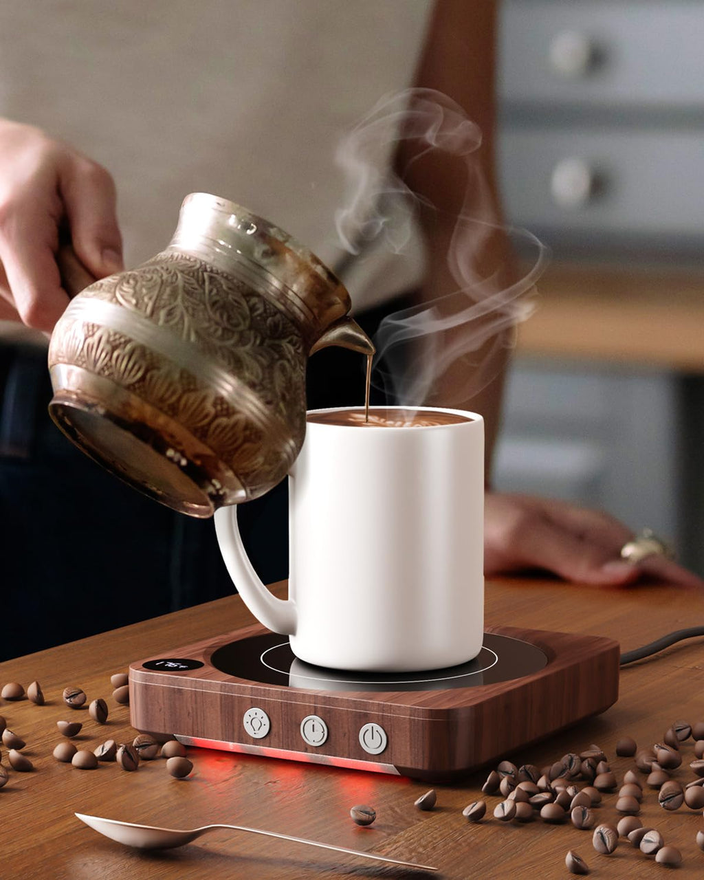 House Gem Mug Warmer - 36W Coffee Mug Warmer for Desk with Temperature Display, 2-12Hrs Auto Shut Off, Smart Candle Warmer - Ideal Coffee Gifts Accessories Keep Beverages Coffee Warmer (Wood) (Wood)