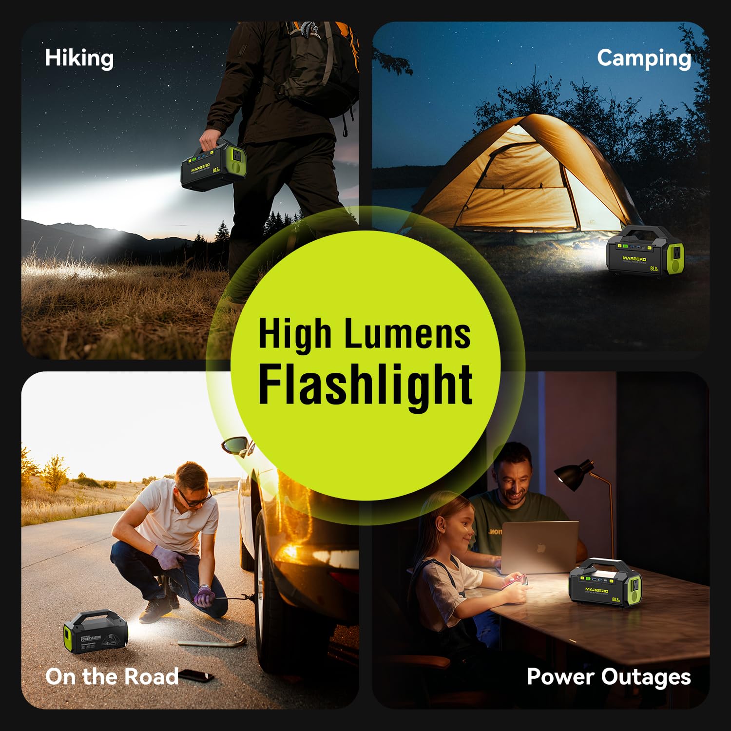 MARBERO Portable Power Station 88.8Wh Camping Portable Charger with Flashlight High Lumens Fast Charging Power Bank with AC Outlet 100W (150W Surge) for Hiking Hurricane Backup Emergencies