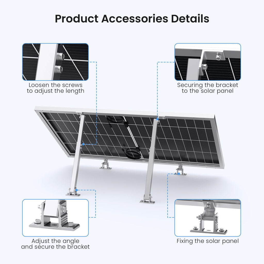 Callsun Adjustable Solar Panel Tilt Mount Brackets, Aluminum Alloy, 15°–30° Tilt, for 50–400W Solar Panels, Roof, RV, Boat, Flat Surface & Off-Grid Use (2 Sets)