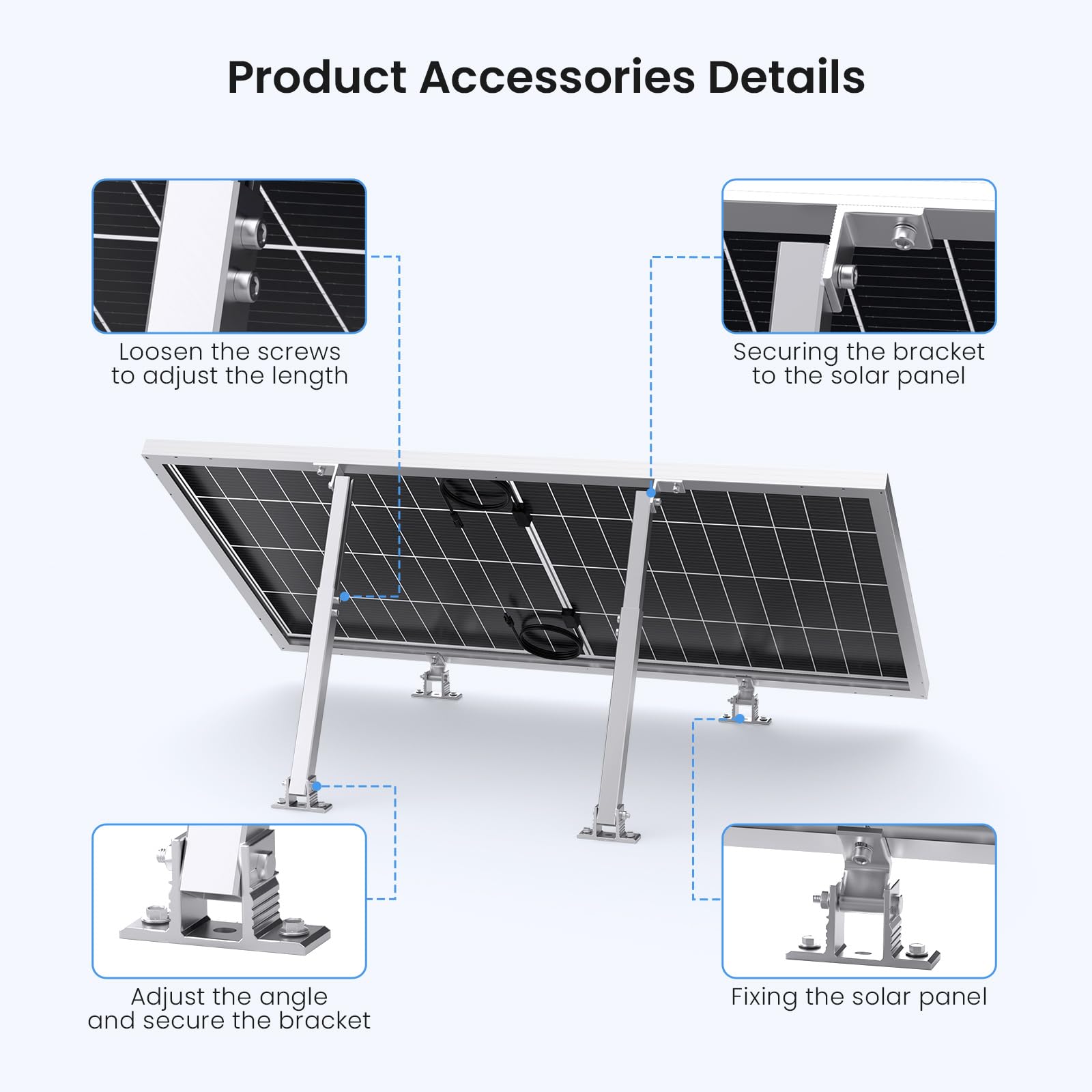Callsun Adjustable Solar Panel Tilt Mount Brackets, Aluminum Alloy, 15°–30° Tilt, for 50–400W Solar Panels, Roof, RV, Boat, Flat Surface & Off-Grid Use (2 Sets)
