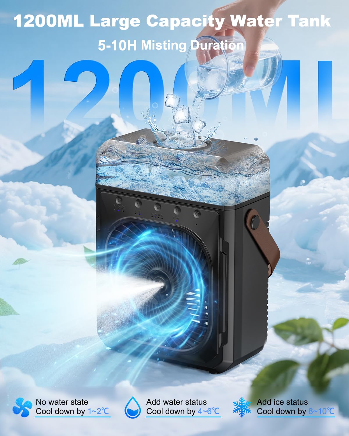 Ausic Misting Fan Portable, 20000mAh Portable Air Conditioners with 1200mL Water Tank, Outdoor Water Cooling Fan for Outside, Perfect Quite Mist Water Spray Fans for Camping Patio Home Bedroom Office