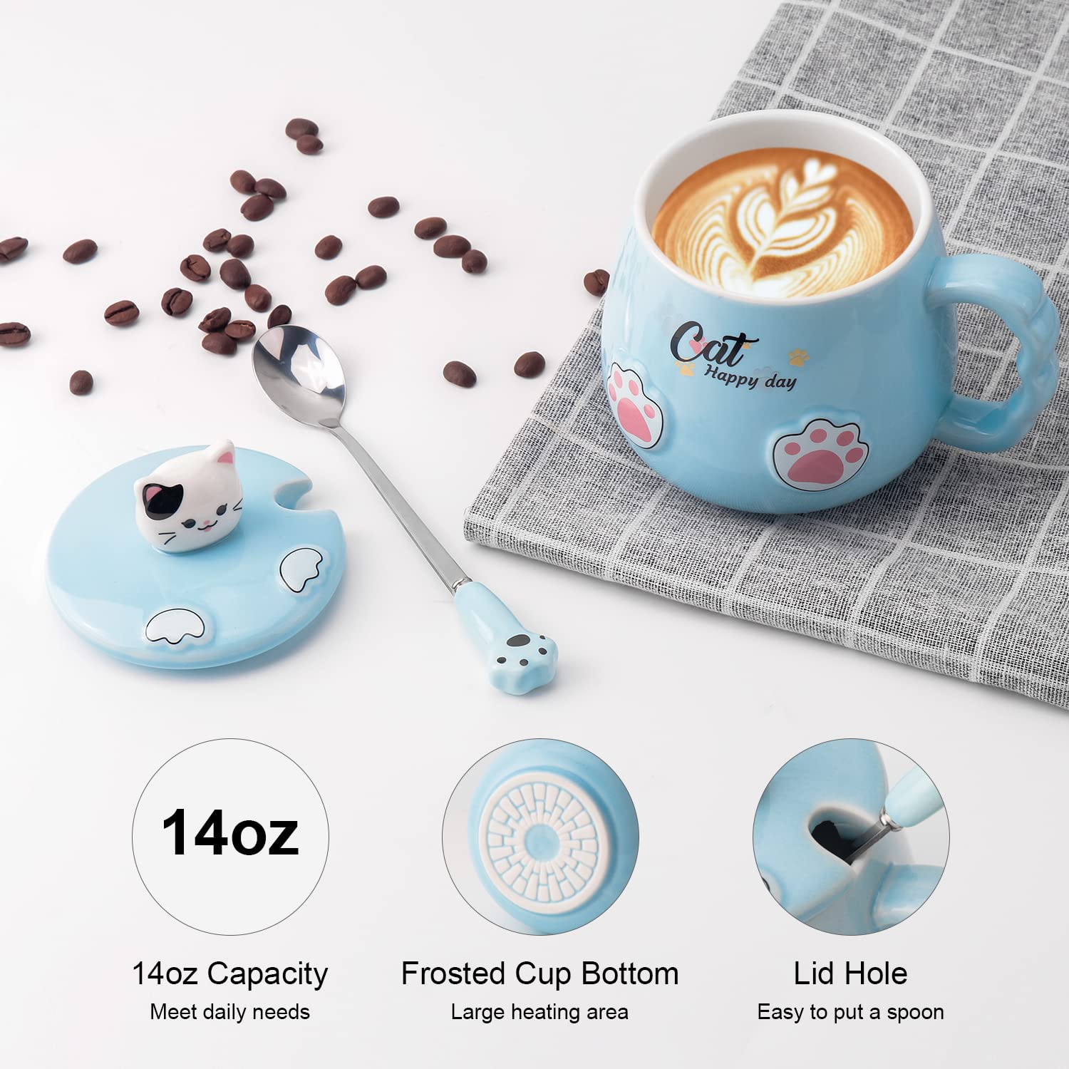 Bgbg Coffee Mug Warmer & Cute Cat Mug Set, Beverage Cup Warmer for Desk Home Office with Three Temperature Up to 140℉/ 60℃, Coffee Warmer for Cocoa Milk Tea Water Candle, 8 Hours Auto Shut Off