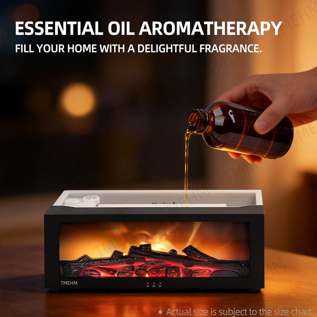 TMEHM Fireplace Flame Air Diffuser Humidifier,7 Colors Aromatherapy Essential Oil Diffuser,Ultrasonic Aroma Humidifier with Timer for Home,Bedroom,Office,Yoga (Black)