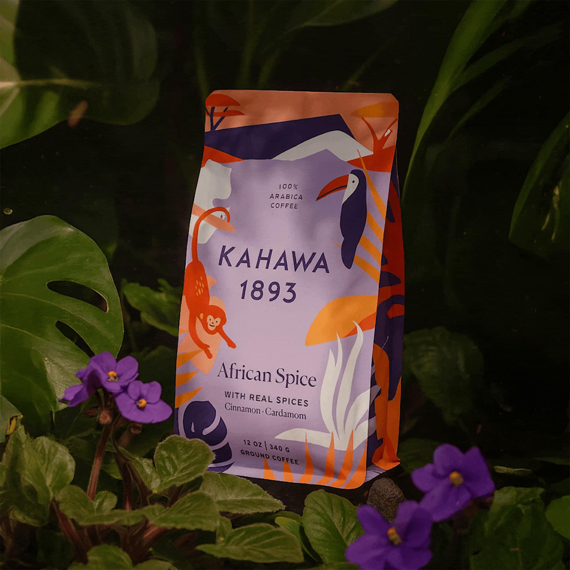 Kahawa 1893 Ground Coffee Medium Roast Chai Spice Coffee 12 Oz - With Cinnamon, Cardamom & Clove, As Seen on Shark Tank, High Antioxidants, Organically Grown, Ethically & Sustainably Sourced